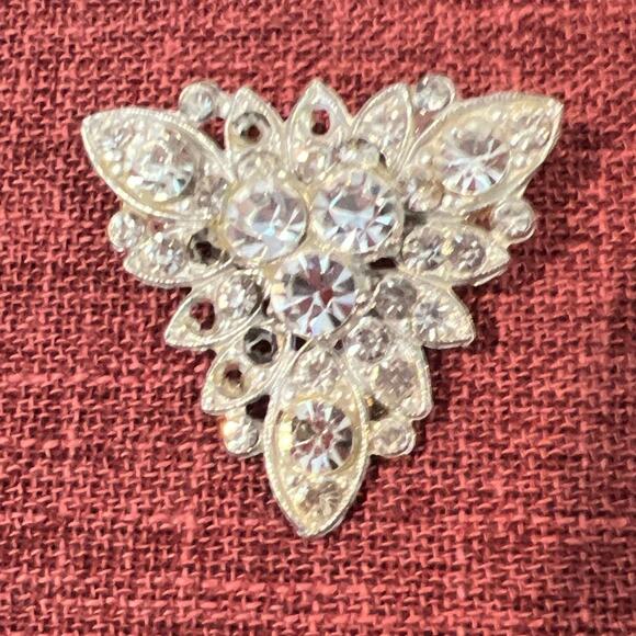 Vintage Triangular Large Clear Rhinestone Raised Brooch Pin - Picture 1 of 7